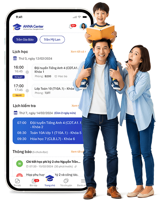 Giao diện ứng dụng ANNA Center dành cho phụ huynh